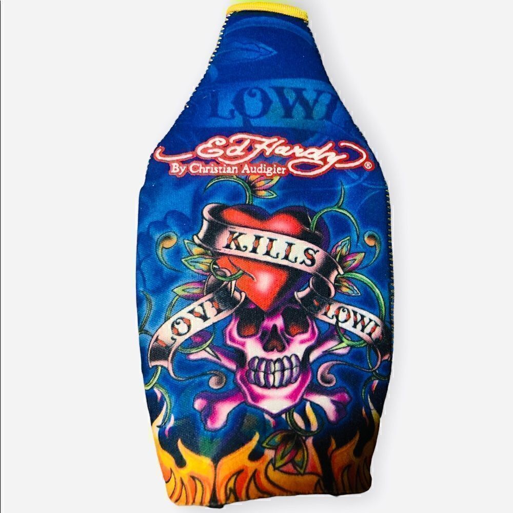 Ed Hardy insulated original vintage bottle koozie with zipper closure